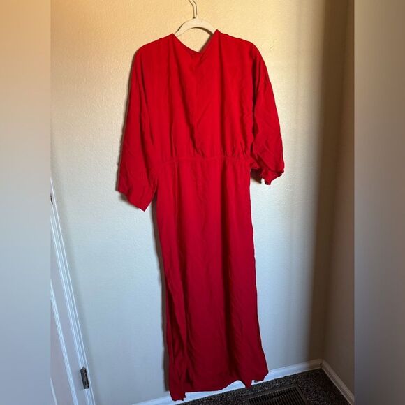 Anthropologie Cut Out Tie Front Cover up Maxi Dress Sz XL in Red - Picture 7 of 7